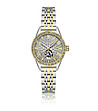 Дамски двуцветен часовник със златист циферблат с кристали -0 снимка