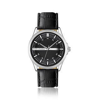 Черен часовник с кожена каишка тип кроко Mariselle снимка