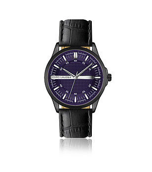 Черен часовник Bellagio с каишка тип кроко снимка