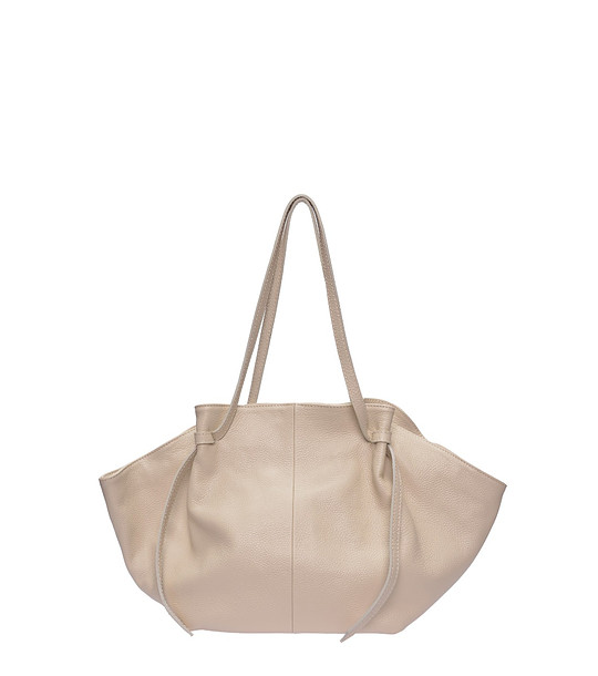 Бежова дамска кожена чанта  снимка