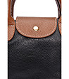 Кожена дамска чанта в черно и коняк Simina-3 снимка
